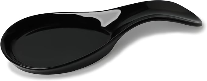 GDCZ Porcelain Spoon Rest Large Spoon Holder Utensil Rest for Kitchen Counter Stove Top, Black