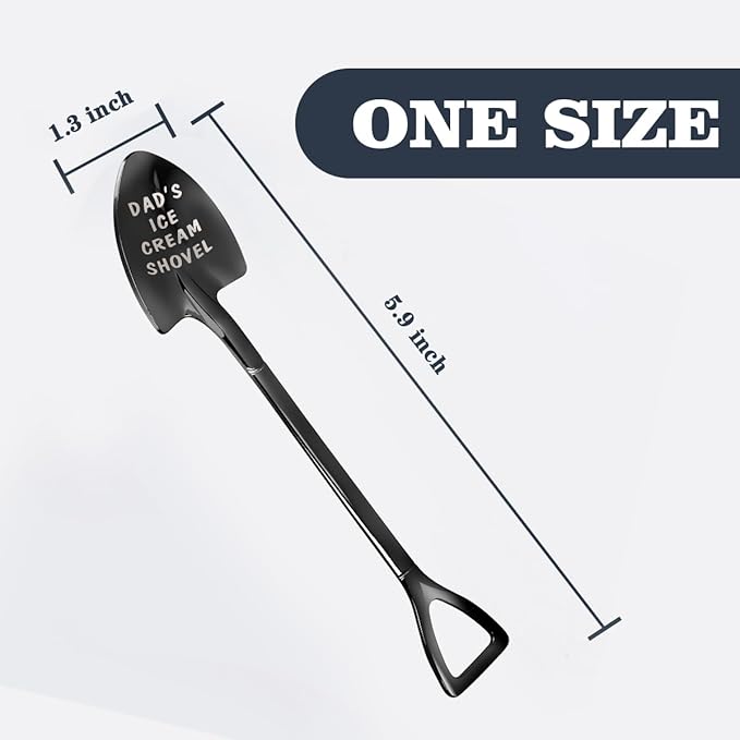Gifts for Dad Stocking Stuffers for men dad father gifts Men Ice Cream Spoon Scoop for Ice Cream Lovers , Gifts for men Funny Engraved Stainless Steel Spoon Shovel, Birthday Fathers Gifts (Black)