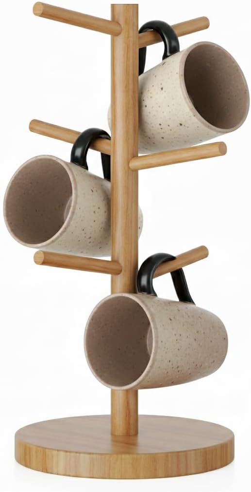 Wisuce Coffee Mug Tree Bamboo Mug Holder Coffee Cup Stand Mug Holders for Countertop Coffee Mug Rack Organizer Stand (Natural)