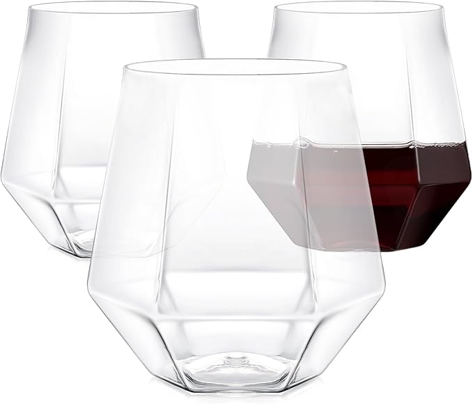 Maaacute 40 Pack Plastic Stemless Wine cocktail Whiskey Champagne Glasses, 12 Oz Disposable Clear Unbreakable Cups for Party Bars Wedding Tasting (Diamond-shaped)