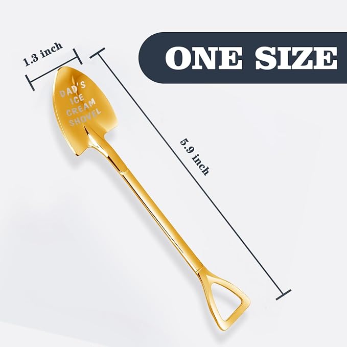 Gifts for Dad Stocking Stuffers for men dad father gifts Men Ice Cream Spoon Scoop for Ice Cream Lovers , Gifts for men Funny Engraved Stainless Steel Spoon Shovel, Birthday Fathers Gifts (Golden)