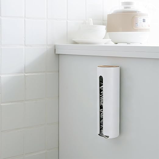 Grocery Bag Holder Wall for Plastic Bag,Mounted with Wood Lid - Plastic Bag Holder with Suction Cup for Kitchen
