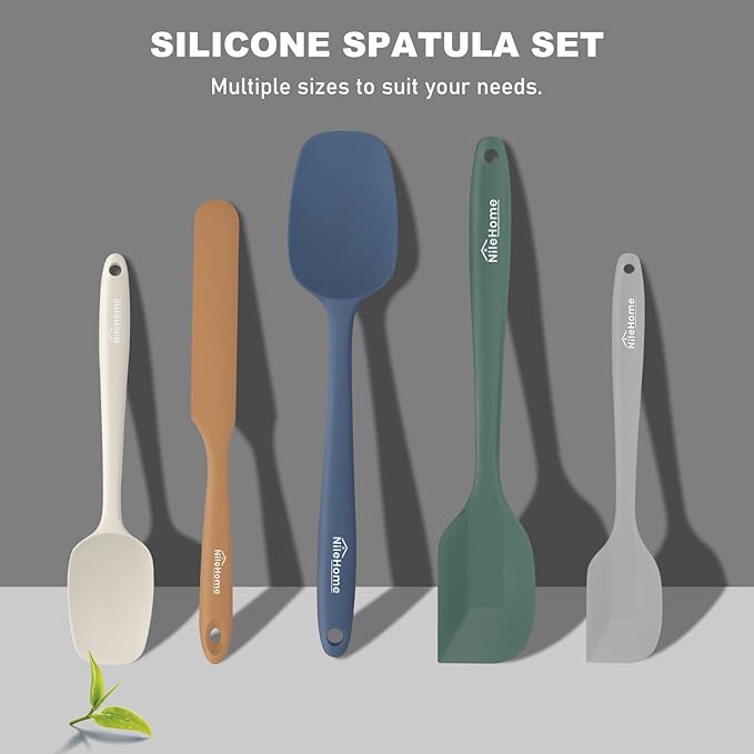 NileHome Silicone Spatula Set, 5 Pieces Food Grade Kitchen Utensils with Silicone Brush Heat Resistant BPA-free Rubber Spatula for Scraping, Baking, Cooking, Mixing—Forest Style