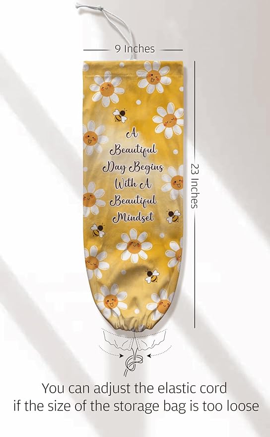 Plastic Bag Holder Organizer Storage Inspirational Summer Daisy Bee Grocery Bag Holder Dispenser Cute Sunshine Flower Yellow Kitchen Decor