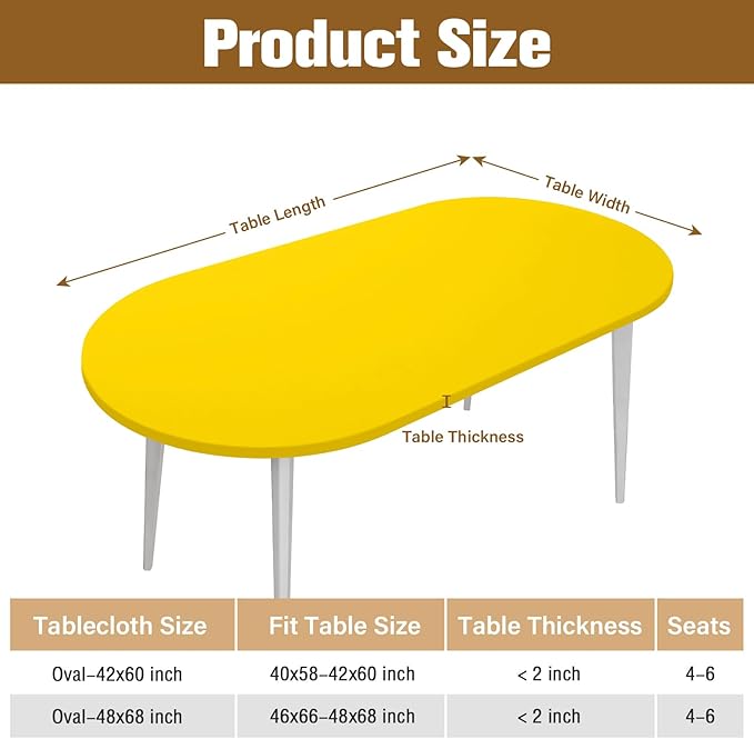 NEWISHER Fitted Oval Tablecloth 48 x 68 Inch Elastic Table Cloth, Stretch Spandex Table Cover Gold Washable Polyester Top Cap Cover for Dining Picnic Camping Indoor and Outdoor