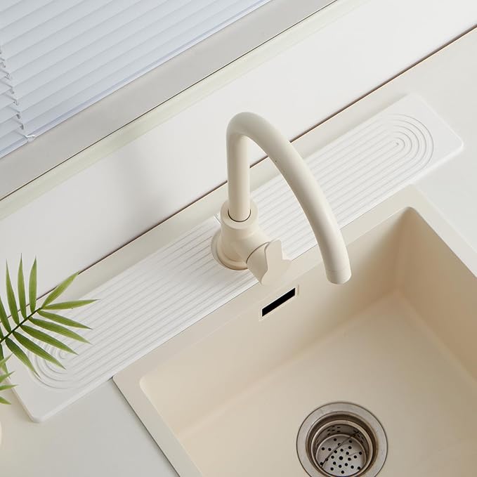 Stone Faucet Mat for Kitchen Sink,Super Absorbent Diatomite Fast Drying Stone and Bathroom Stone Tray for Counter Quick Drying Splash Guard,Prevents Moisture Buildup Sink(White,23.6" x 3.9")