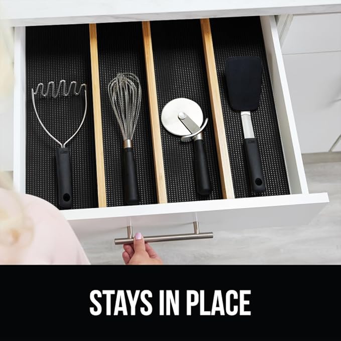 GORILLA GRIP powerGRIP Drawer Shelf and Cabinet Liner, Thick Strong Hold, Non-Adhesive Liners Protect Kitchen Cabinets and Cupboard, Bathroom Drawers, Easy Install, Breathable Mat, 20" x20', Black