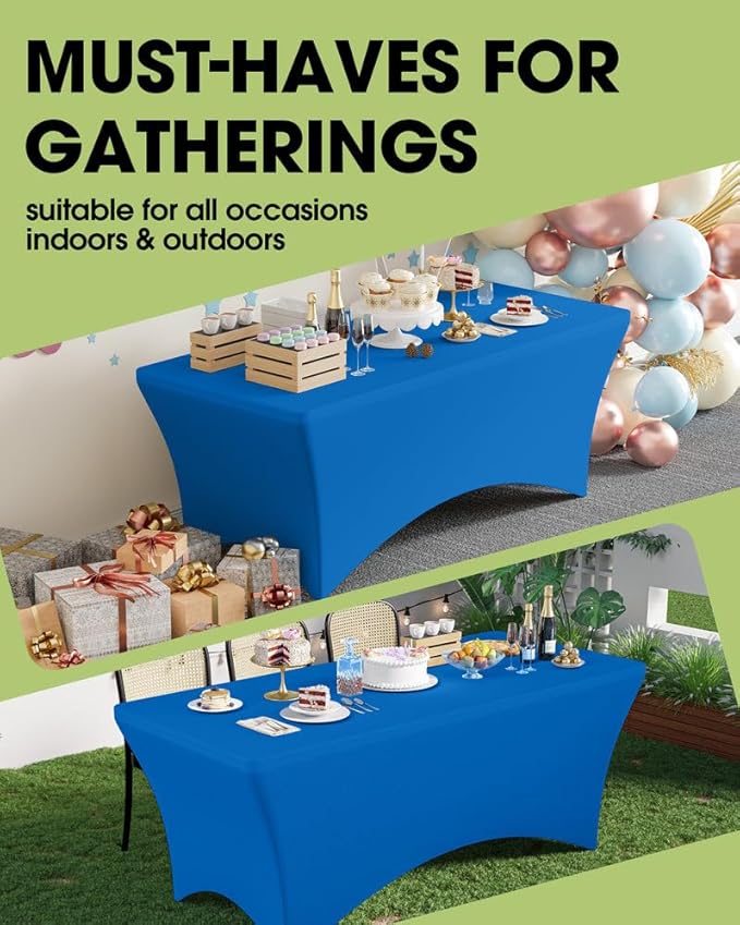 Pureegg Spandex Tablecloth 6ft - 2 Pack, Fitted and Tight Cloth for Rectangle Table, Wrinkle-Free and Stretch Table Cover for Party, Wedding, Banquet and Birthday, Blue