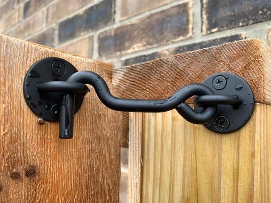 (2 Pack) Raswik 4" Privacy Hook and Eye Gate Latch Easy Lock for Sliding Barn Door, Black