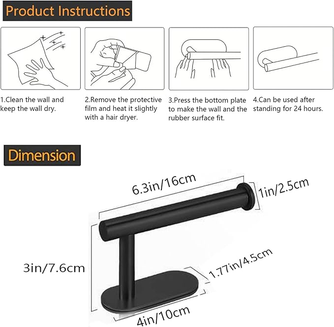 JOPOFI Toilet Paper Holder - Self Adhesive Toilet Paper Holder Wall Mount for Bathroom, Command Strip Stainless Steel Toilet Paper Roll Holder Stick On Wall, No Drilling - Matte Black