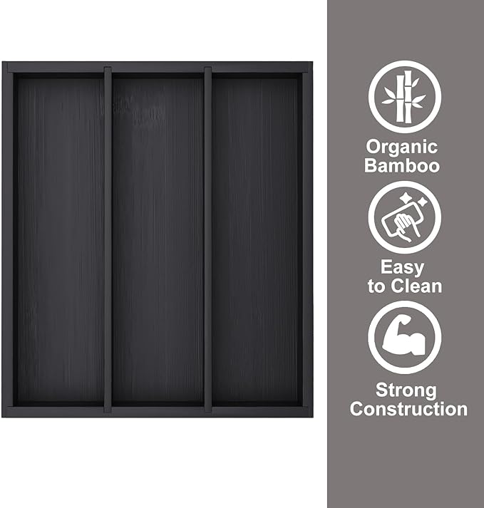 Silverware Organizer Bamboo Kitchen Drawer Organizer, Flatware Organizer Tray for Kitchen, Flatware, Utensils(Black)