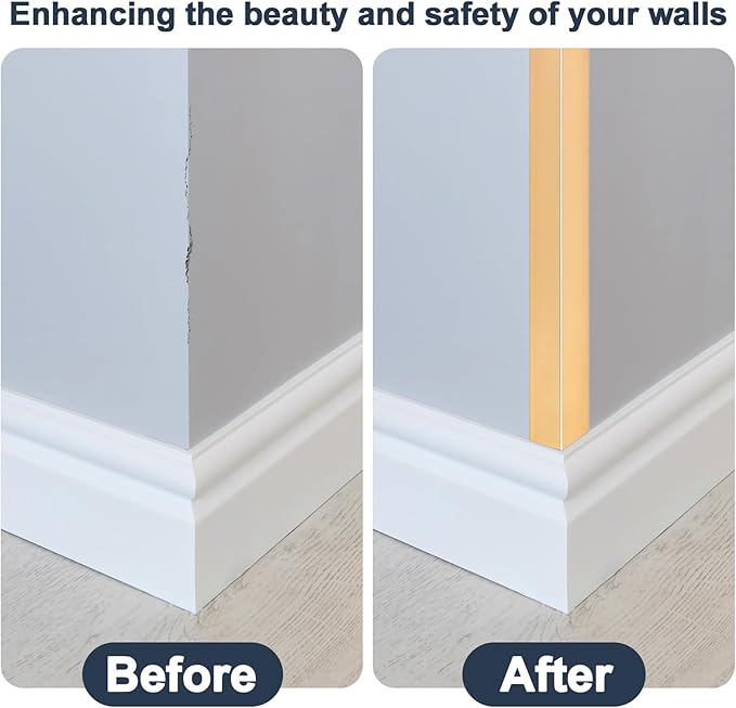 10PCS 48" Metal Corner Protectors, Aluminum Self Adhesive Corner Guards, Metal Wall Edge Protector Strip, Furniture Corner Protectors, Wall Cabinet Baseboard Decoration 48" x 2" (Golden)