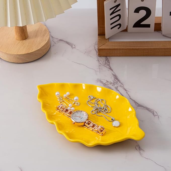 Ceramic Leaf Shape Spoon Rest for cooking, Cute Cooking Spoon Holder for Stove Top,Large Porcelain Spatula Rest for Kitchen Counter, Farmhouse Christmas Kitchen Decor (yellow)