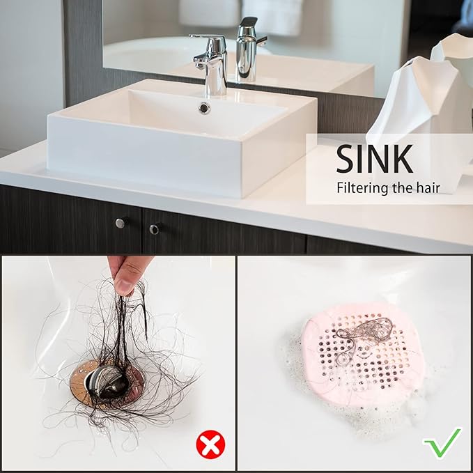 2 Pack Drain Hair Catcher Silicone Drain Protector Hair Stopper for Shower Kitchen Bathroom Cyan