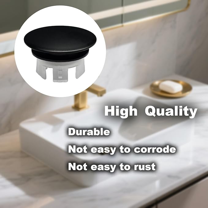 Sink Overflow Hole Cover Basin Trim Insert for Home, Sink, Bathroom, Kitchen Decorative Sink Drain Cap, Double Layer Copper Solid Chrome Overflow Cover(Black)