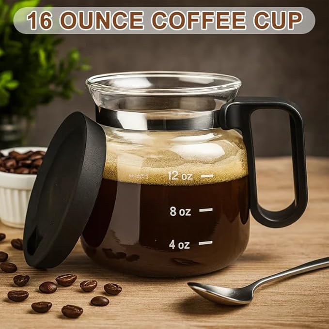16 Oz Coffee Pot Mug,Mini Coffee Pot Cup,with Spill Proof Lid Heatproof Glass Mug Large Capacity ideal Gift for Coffee Lovers (1pcs)