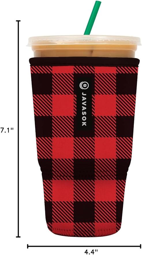 Sok It JavaSok Iced Coffee & Cold Soda Insulated Neoprene Cup Sleeve (Buffalo Check, XLarge: 38-42oz)