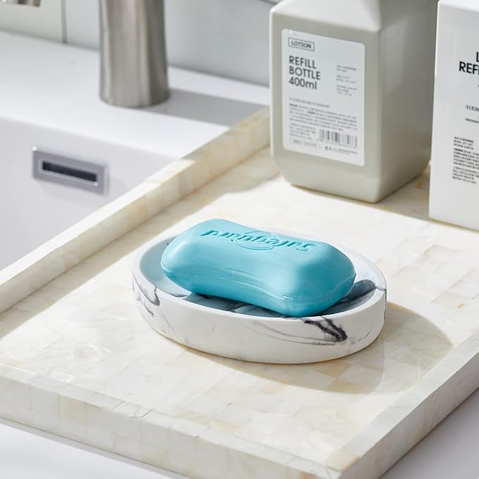 INIUNIK Marble Look Soap Dish - Bar Soap Holder for Shower, Bathroom & Kitchen Sink