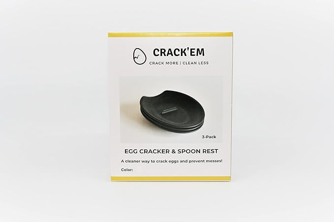 THE ORIGINAL Crack'em Egg Cracker & Spoon Rest (White 3-Pack) - Perfectly Cracks Eggs & Contains Messes - Easy to Use & Clean - Great for Kids - Prevents Broken Yolks