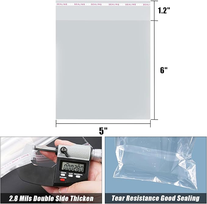 SUREHOME Cookie Bags Cellophane Clear Individual Treat for Cookies, 5x6 Inch Gift Giving Packaging, 100PCS Plastic Self Adhesive Wrappers Candy Bag