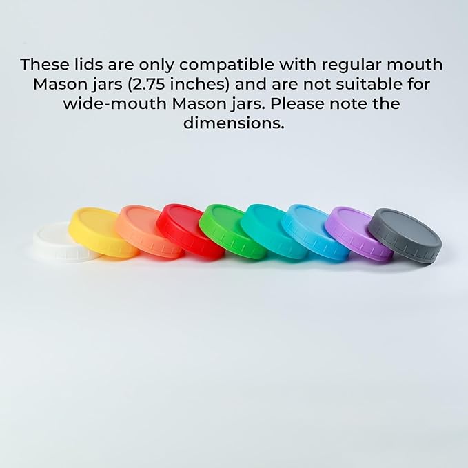 Bedgeta 9Pcs Mason Jar Lids, Regular Mouth Plastic Mason Lids, Leak Proof Canning Lid with Silicone Ring for Ball, Kerr and More, Reusable Can Tops, Colored Caps Covers for Jars