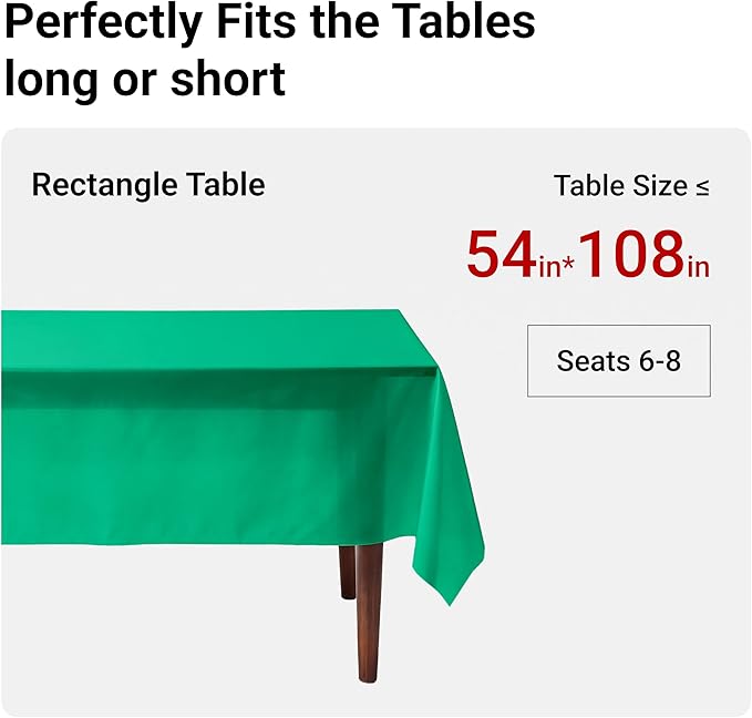 Auros Premium Plastic Tablecloths 10 Pack, 54 x 108 Inch Rectangle Disposable Table Covers for 8FT Tables, Thick & Durable, Waterproof & Spill-Proof, Easy Cleanup for Parties, Wedding, Kelly Green