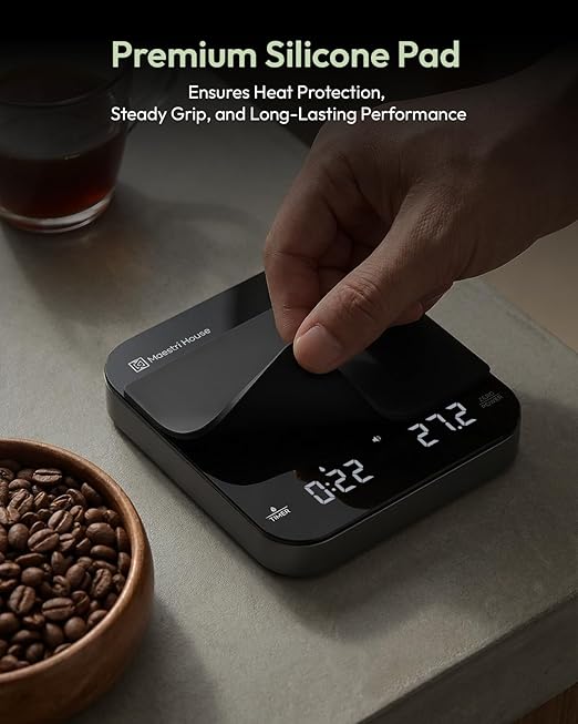 Maestri House Mini Coffee Scale with Timer, USB-C Rechargeable Espresso Scale, 2kg/0.1g Accurate Scale for Espresso and Pour-Over Coffee, Portable Digital Kitchen Scale with Auto Timer (Black&Silver)