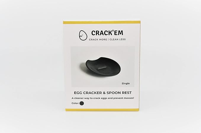 THE ORIGINAL Crack'em Egg Cracker & Spoon Rest (Jet Black) - Perfectly Cracks Eggs & Contains Messes - Easy to Use & Clean - Great for Kids - Prevents Broken Yolks