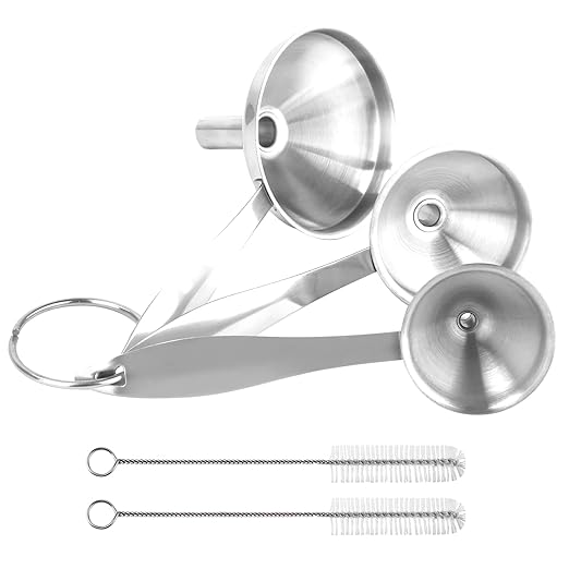 Large Small Funnel Set of 3, Food Grade Mini Funnels for Kitchen Use Filling Bottles Liquor Flask Tiny Spice Cooking Powder, 6Pcs Metal Stainless Steel Funnel (Long Handle), 2Pcs Cleaning Brushes YLYL