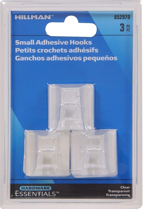 Hillman Hardware Essentials Small Hook Clear- 3 Pack 852979