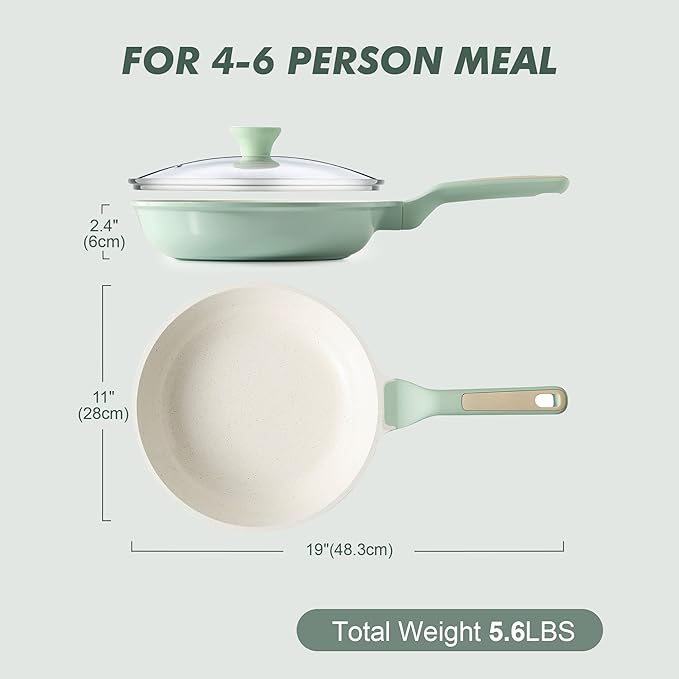 SENSARTE Nonstick Ceramic Frying Pan with Lid 11 Inch Omelet Pan Skillet, Free of Intentionally Added PFAS/PTFE Non-toxic Chef's Pan Induction Compatible Pan, Heat Resistant Handle, Mint Green