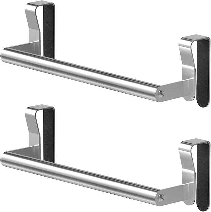 Over Cabinet Towel Holder, Stainless Steel Over The Cabinet Towel Rack for Kitchen Cabinet Doors Towel Bars, 2 Pack Dish Towel Bars (Brushed Nickel)