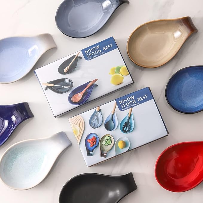 Nihow Ceramic Spoon Rest: 4 Inch Stable Utensil Rest - Spoon Holder for Kitchen counter/Countertop/Stove Top - Dishwasher Safe - Elegant Brown (1 PC)