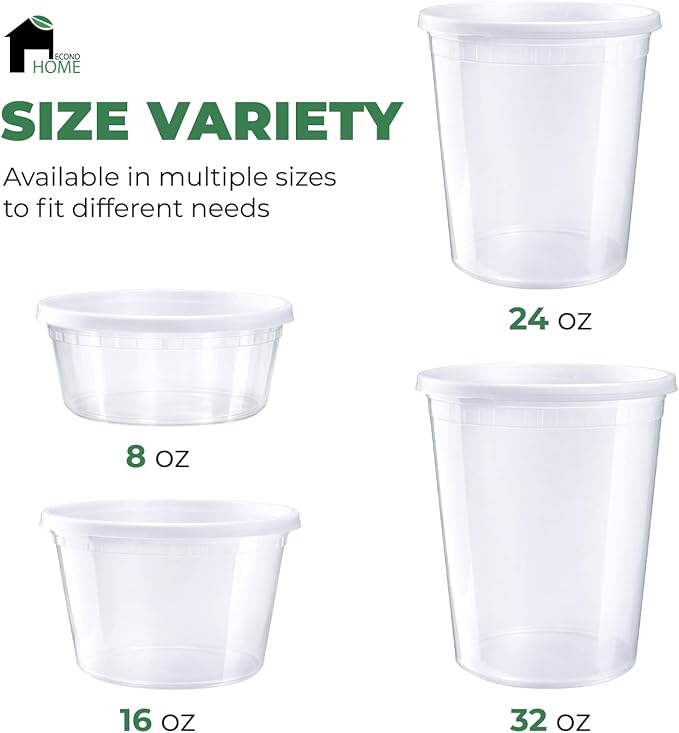 EconoHome Clear Deli Containers with Lids - 240-Pack, 8oz Plastic Containers with Lids for Food Storage, Meal Prep, Leftover, Restaurant Business, Takeout - Fridge, Microwave & Freezer-Safe