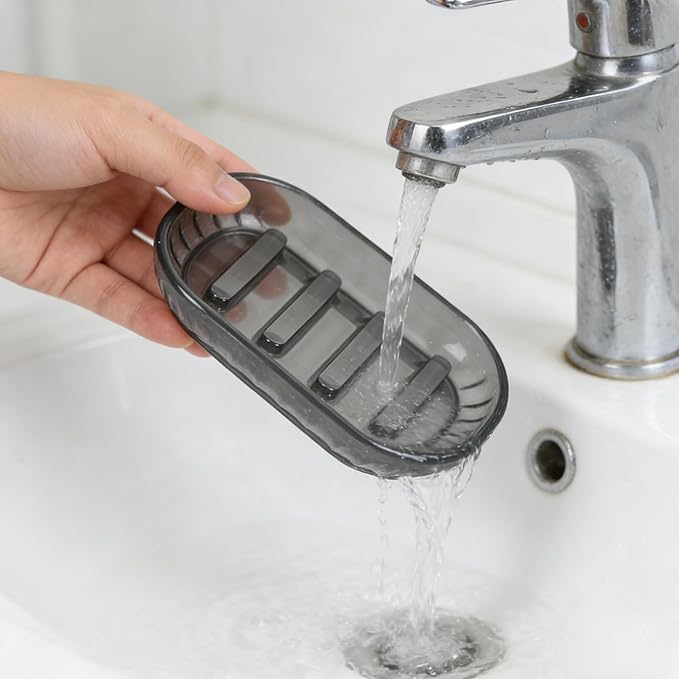 AMUONTY 2 Pack Soap Dish Holder for Bar Soap, Bathroom Soap Dishes Bar Soap Holder Tray, Soap Dishes for Shower Bathroom, Kitchen Sink Soap Dish, Black