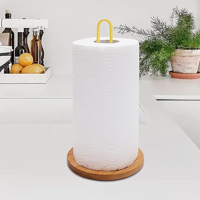 TONLEA Wooden Paper Towel Holder Countertop, Kitchen-Towel-Holder FreeStanding with Non-Slip Base for Bathroom