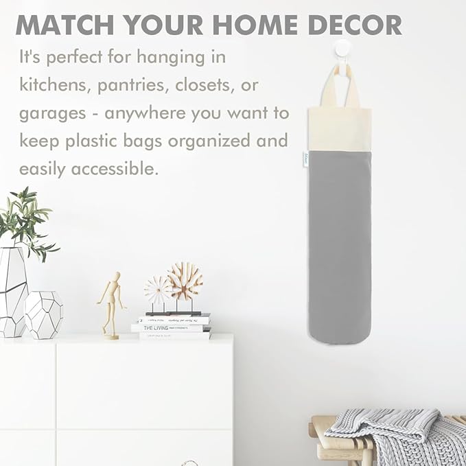 Plastic Bag Holder, Wall Mount Grocery Bag Holder for Plastic Bags Storage, Cotton Shopping Garbage Sack Organizer, Large Trash Bag Dispenser for Home Kitchen Decor