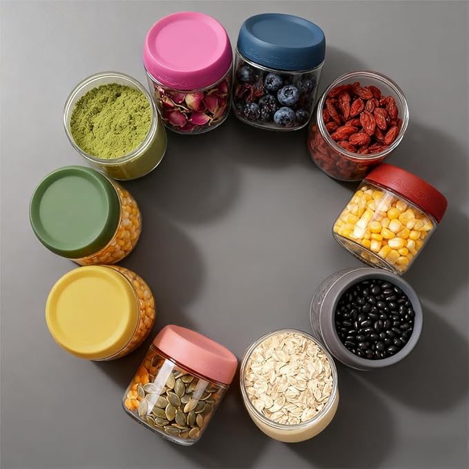 10oz 4Pack Glass Overnight Oats Jars Containers with Airtight Leakproof Lids, Reusable Mason Jars for Meal Prep, Yogurt Parfaits, Smoothies, Salads & Healthy Breakfasts (10 OZ-4-1)