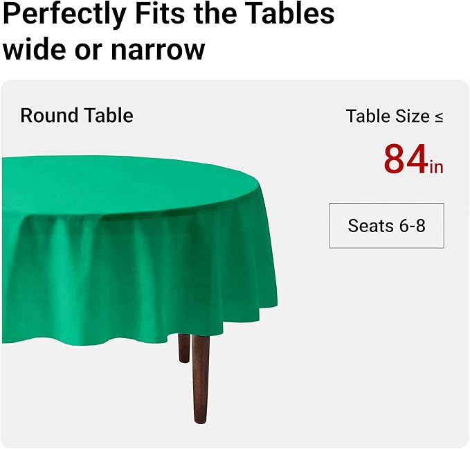 Auros Premium Plastic Tablecloths 10 Pack, 84'' Round Disposable Table Covers, Thick & Durable, Waterproof & Spill-Proof, Easy Cleanup for Parties, Wedding, Picnic, Kelly Green