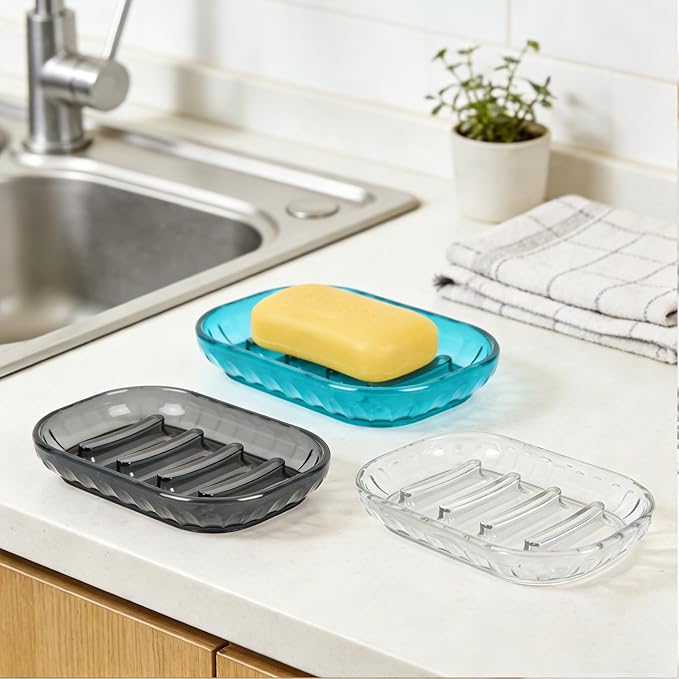 AMUONTY 2 Pack Soap Dish Holder for Bar Soap, Bathroom Soap Dishes Bar Soap Holder Tray, Soap Dishes for Shower Bathroom, Kitchen Sink Soap Dish, Blue