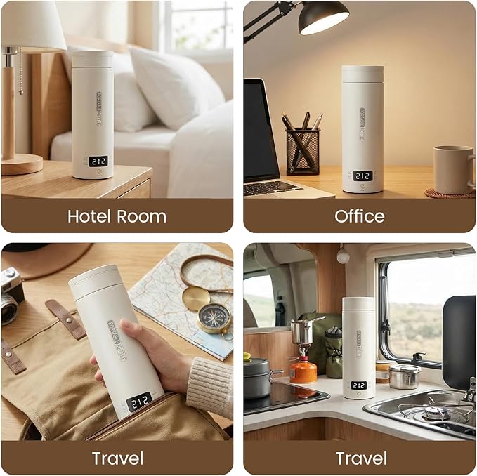 Travel Tea Kettle(120V), Portable Electric Kettle, 316 Stainless Steel Premium Liner, 4-speed Temperature Adjustment with Auto Shut-off and Boil-Off Protection,White.