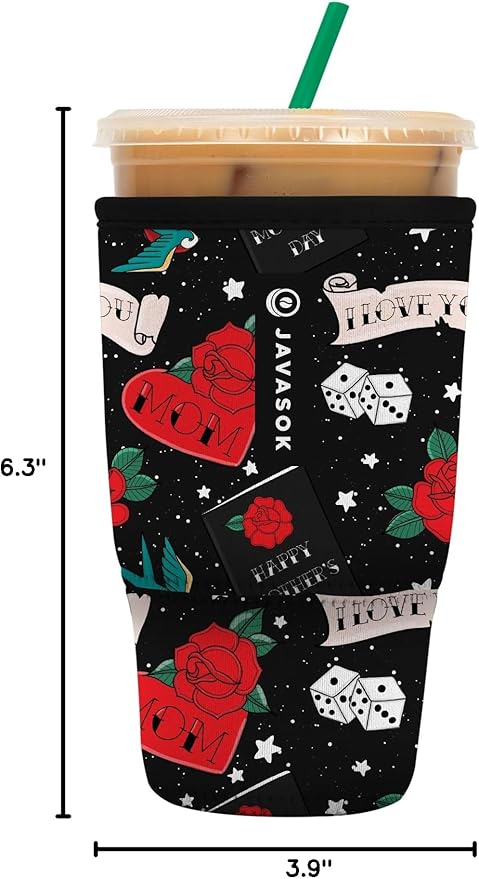 Sok It JavaSok Iced Coffee & Cold Soda Insulated Neoprene Cup Sleeve (Heart & Soul, Large: 30-32oz)