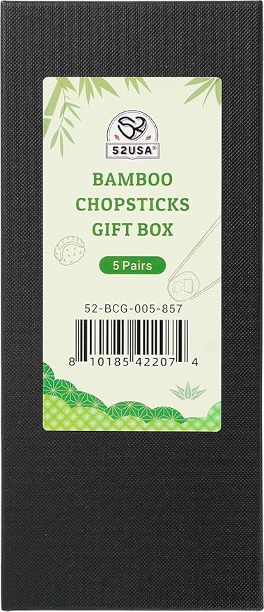 52USA Bamboo Chopsticks, Reusable with Case, Dishwasher Safe, 5 Pairs–Natural Wooden Chopsticks Gift Set for Sushi, Noodles, Ramen & Asian Cuisine, Classic Japanese Chop sticks Gift Box, 9 Inch/22.9cm