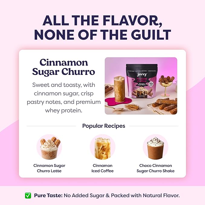 Cinnamon Sugar Churro Protein Iced Coffee - Premium Whey Protein & Instant Iced Coffees - 100% Natural Cold Brew - Zero Artificial Flavors & Sweeteners, 80 mg Caffeine, No Added Sugar, 20 Servings