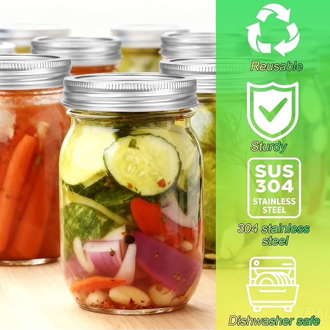 Palksky Stainless Steel Regular Mouth Canning Lids and Rings, Airtight/Rustproof Mason Jar Lids with Bands Set of 4