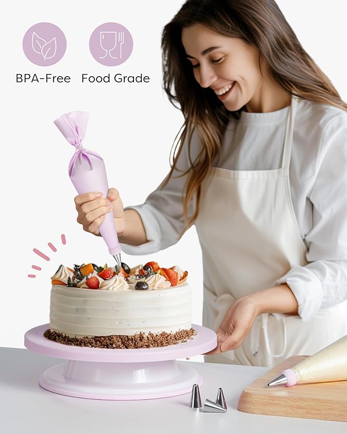 Kootek 71PCs Cake Decorating Kit, Baking Supplies Tools - Includes Cake Stand Turntable, 12 Icing Piping Tips Set, 2 Frosting Spatulas, 3 Scrapers, 50+2 Piping Bags, Coupler, Video Tutorial, Booklet
