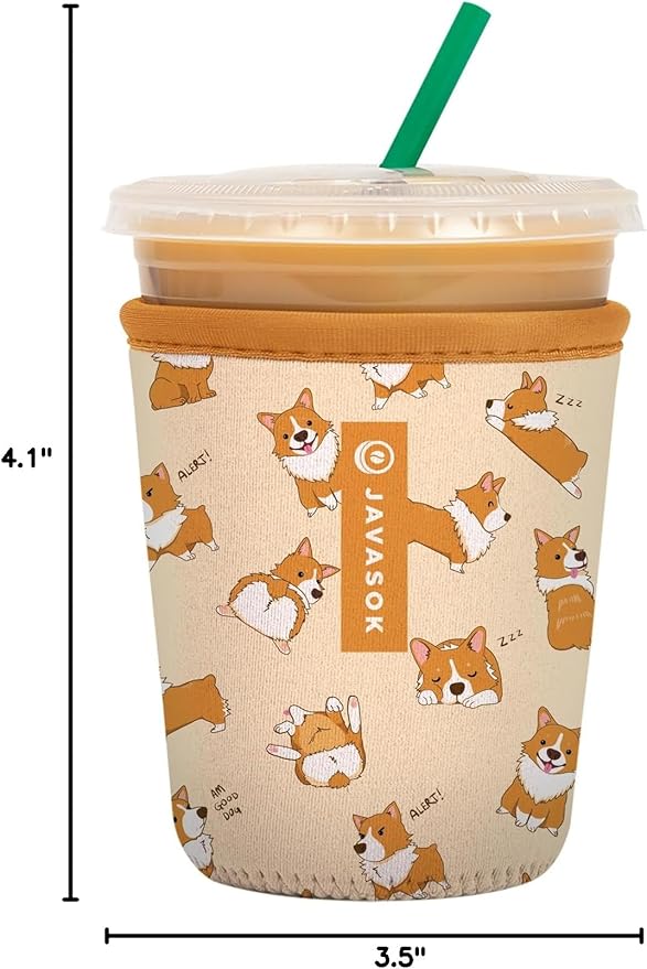Sok It JavaSok Iced Coffee & Cold Soda Insulated Neoprene Cup Sleeve (Too Corgi to Function, Small: 16-20oz)