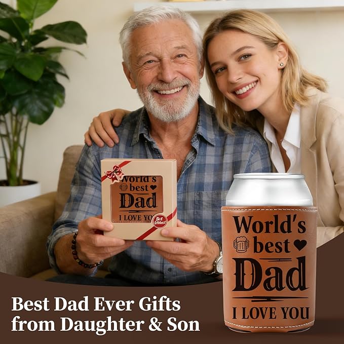 Fathers Day Gift for Dad- Keeps Cold 12Oz Can Cooler Insulated No Wet Hands, Dad Birthday Gifts from Daughter Son with Gift Box for Father's Day Retirement, Cauife Slim Can Koozie for Beer Soda