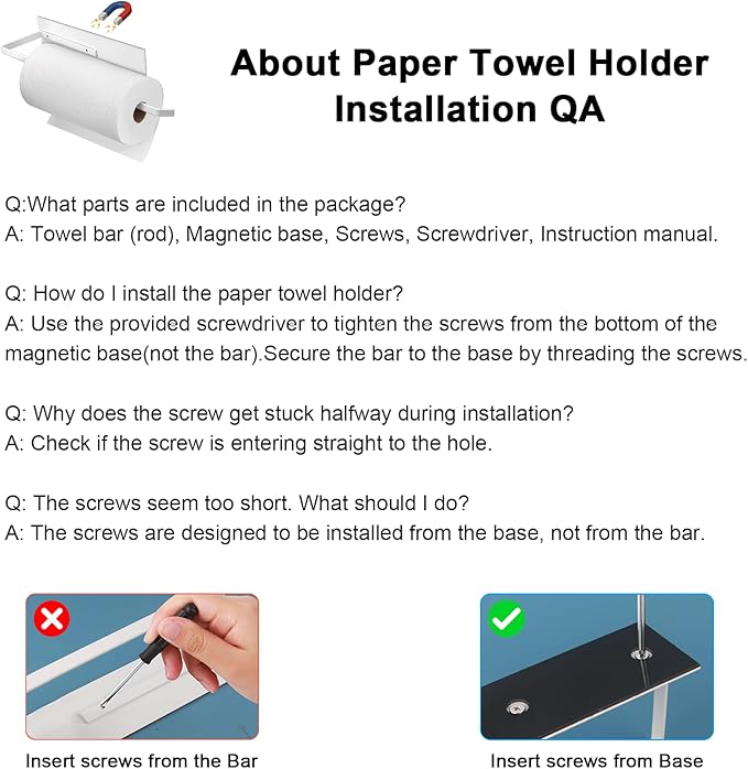 Seropy Magnetic Paper Towel Holder for Fridge, Toilet Paper Roll Holder Magnetic Paper Towel Rack Wall Mount Fridge Organizer for Papers Towels Roll Bathroom RV Decor Kitchen Organization White 1 Pack