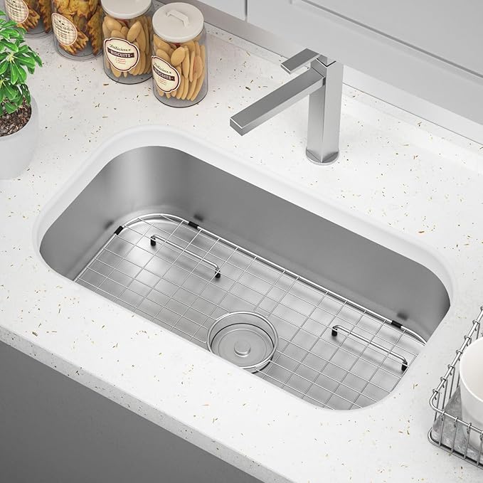 Sink Protector Grid 26-1/16" x 14-1/16", Centered Drain with Corner Radius 3-1/2", 304 Stainless Steel Material (Centered Drain)